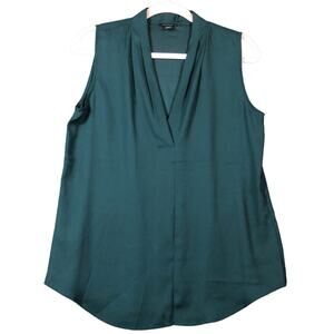 Express Womens Blouse Green V Neck Sleeveless Flowy Stretch Small